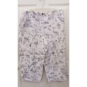 Chicos linen vacation print capri pants - size‎ 2.5/Large or 14 - black/white